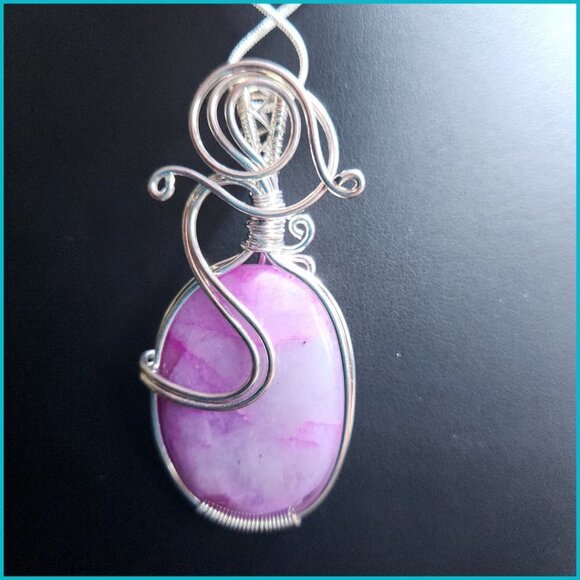 NATURAL RHODOCHROSITE Handcrafted Detailed Silver Metal Work & Sterling Chain - Picture 3 of 8